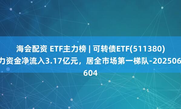 海会配资 ETF主力榜 | 可转债ETF(511380)主力资金净流入3.17亿元，居全市场第一梯队-20250604