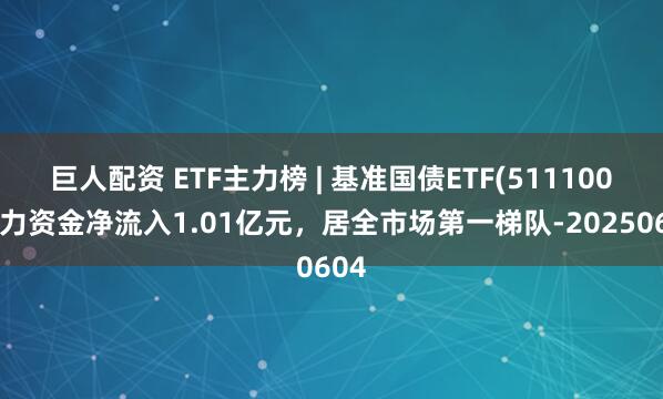 巨人配资 ETF主力榜 | 基准国债ETF(511100)主力资金净流入1.01亿元，居全市场第一梯队-20250604